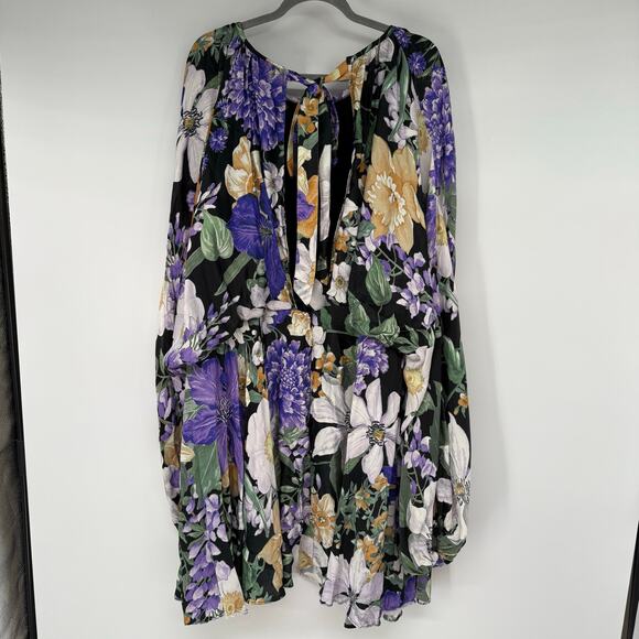 ASOS Edition Curve Floral Mini Dress Women's Size 26 Black Multi Blouson Sleeve - Picture 4 of 12